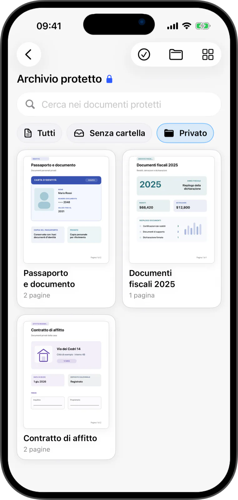 Archivio protetto Flatscan con cartelle crittografate e documenti privati