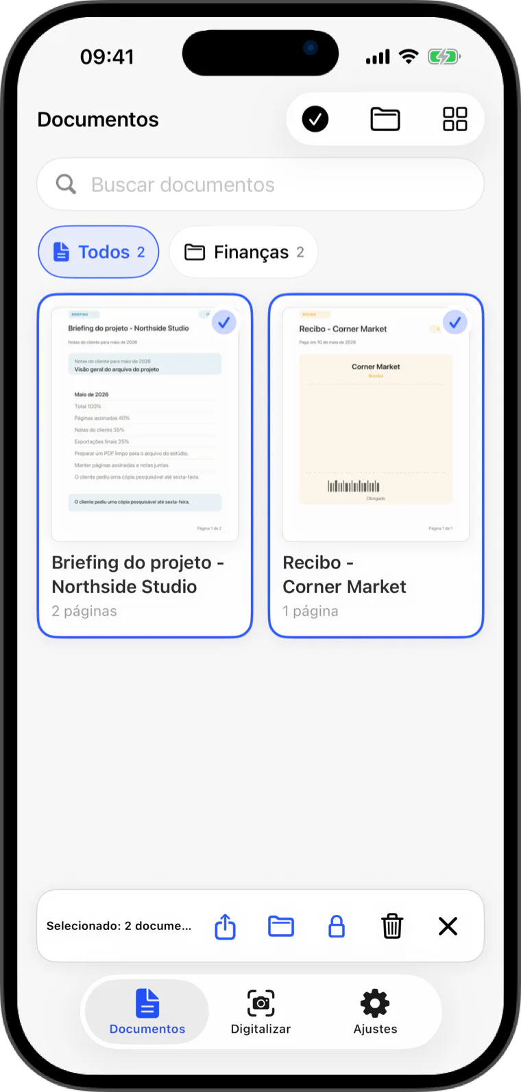 Tela de organização em lote do Flatscan